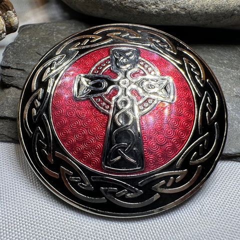 Load image into Gallery viewer, Enamel Celtic Cross Round Brooch
