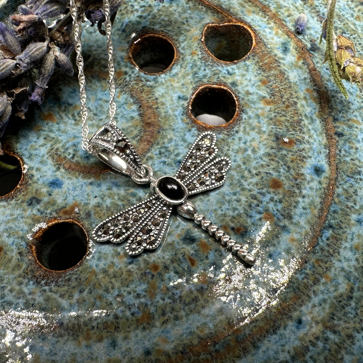 Hope Marcasite Dragonfly Necklace in Sterling Silver