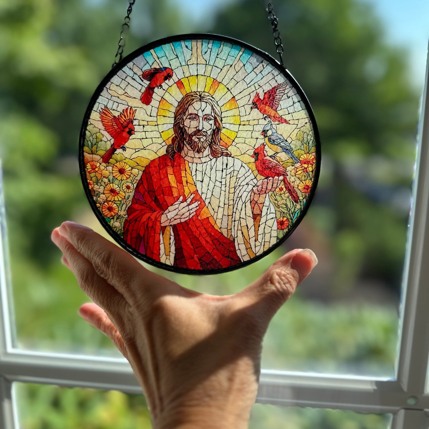 Jesus & Cardinals Suncatcher