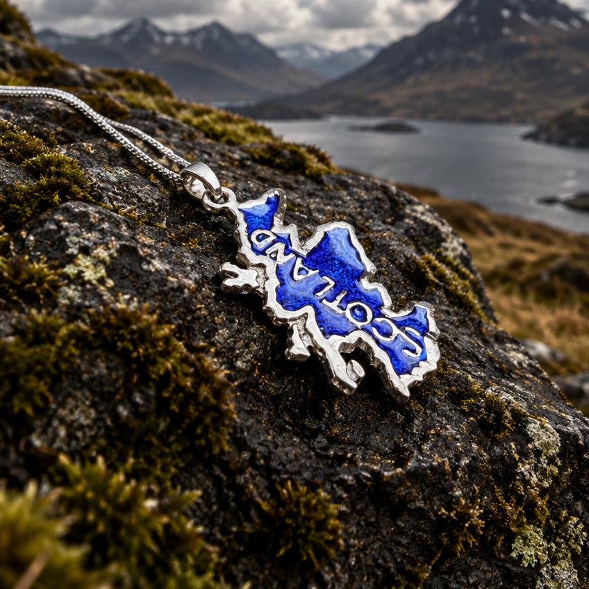 Scottish Blue Scotland Map Necklace - Handmade in Scotland