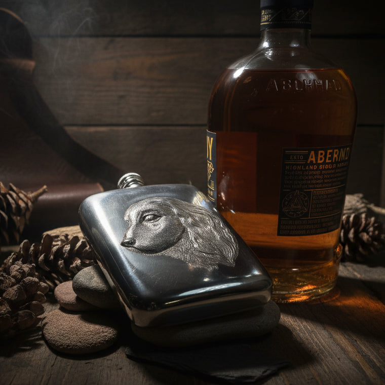 Faithful Friend Spaniel Pewter Hip Flask - Handmade in England