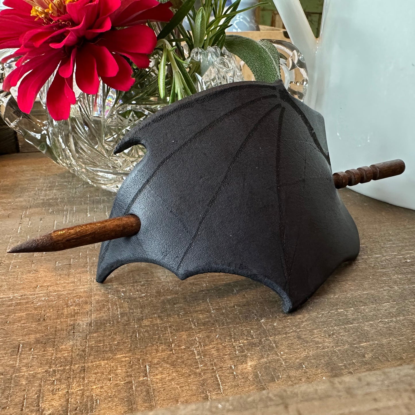 Black Bat Wing Leather Hair Slide for Women