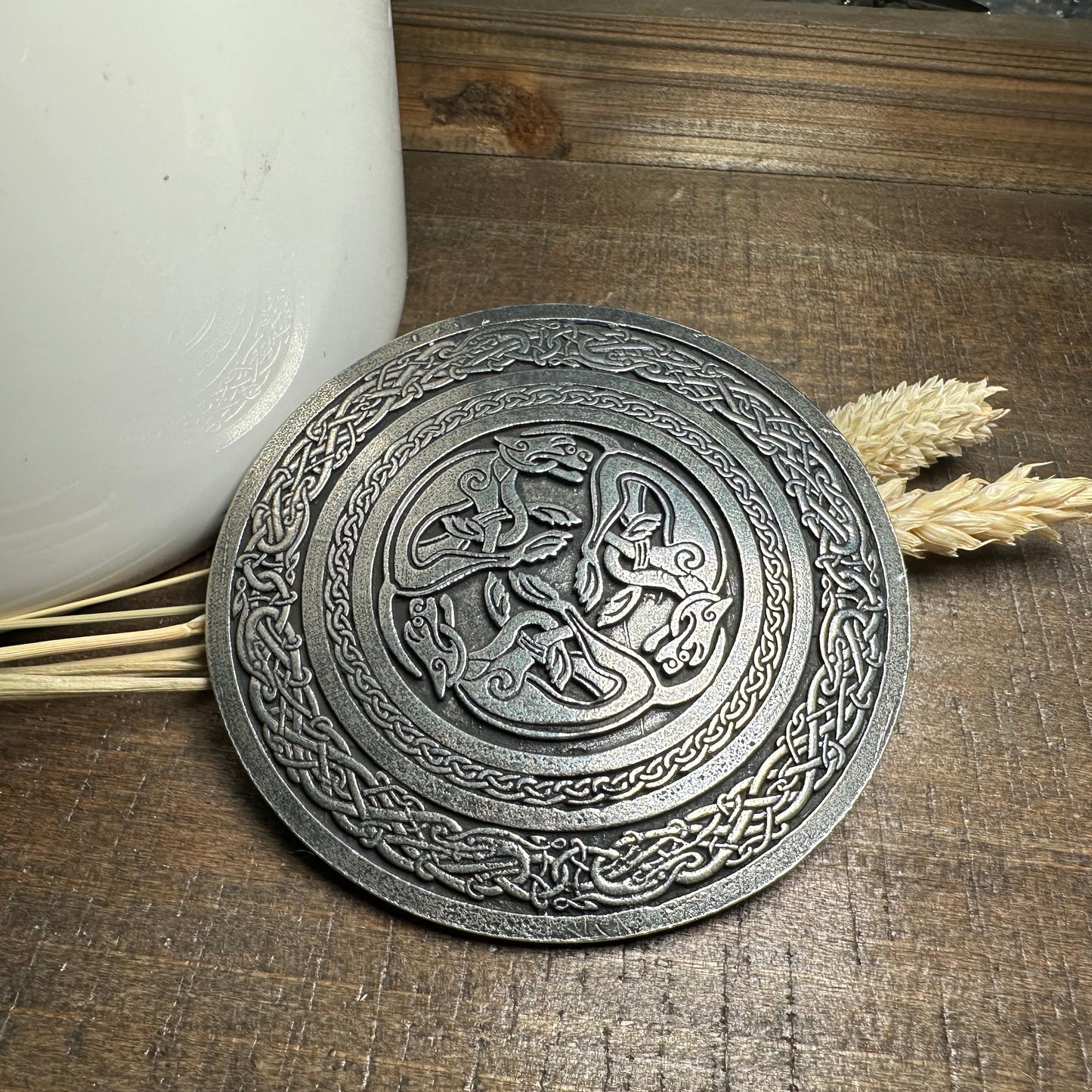 Round Celtic Hounds Kilt Belt Buckle - Handmade in Scotland