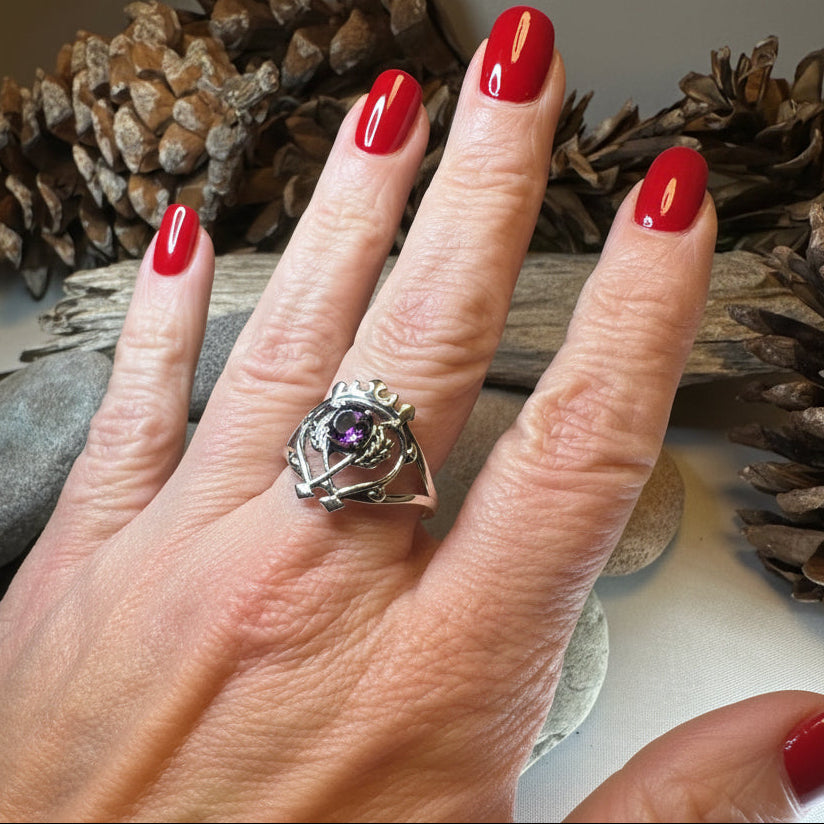 Dedication Scottish Luckenbooth Amethyst Ring in Sterling Silver