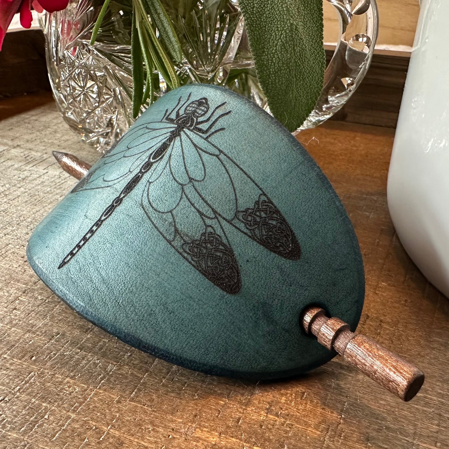 Celtic Dragonfly Leather Hair Slide for Women