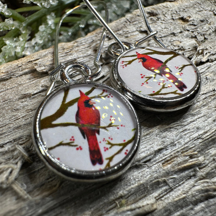 Winter Cardinal Art Earrings