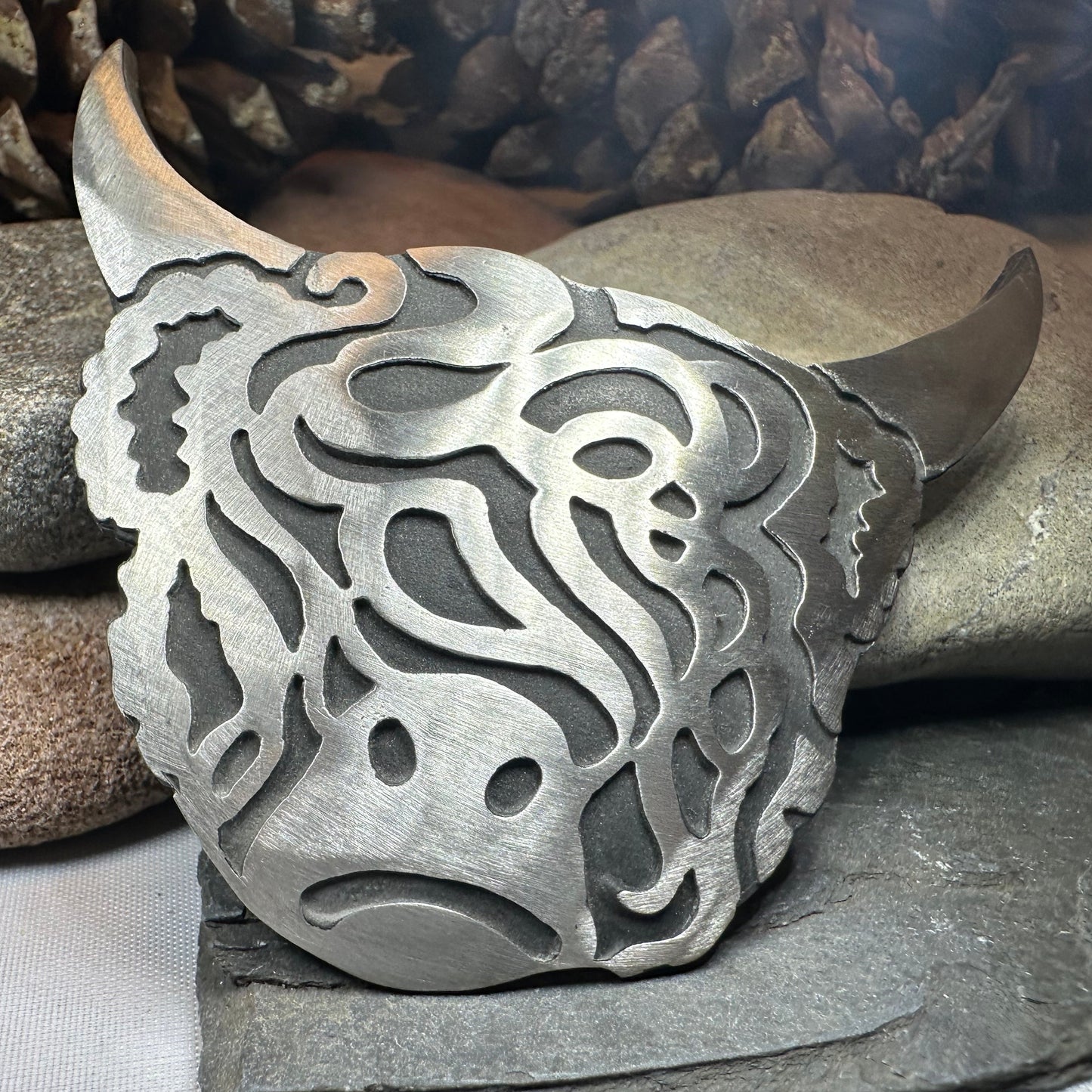 Large Celtic Highland Cow Brooch - Handmade in Scotland