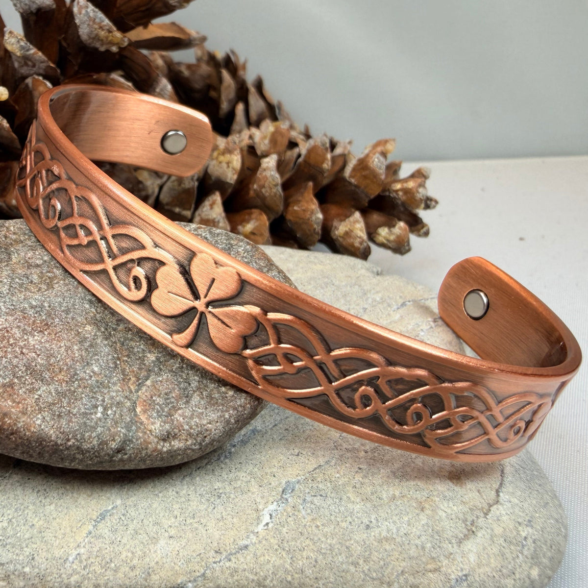 Celtic Irish Shamrock Copper Cuff Bracelet