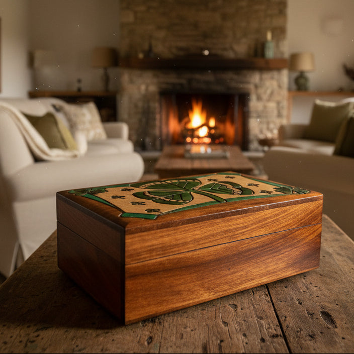 Celtic Shamrock Keepsake Box - Handmade Wooden Box