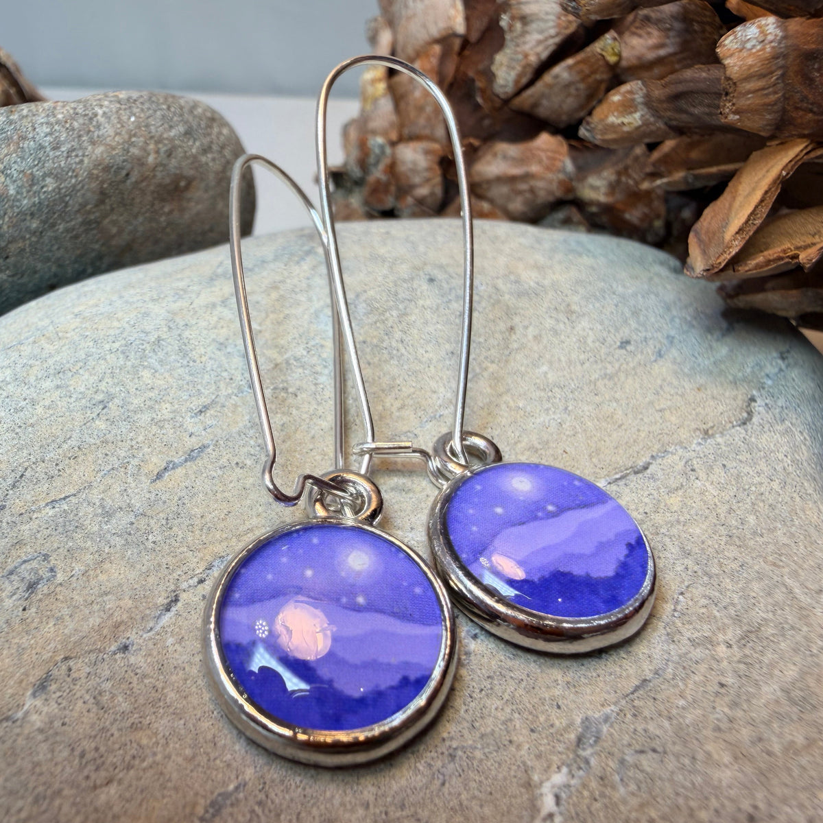 Misty Moonlit Mountain Earrings - Handmade in the U.S.A.