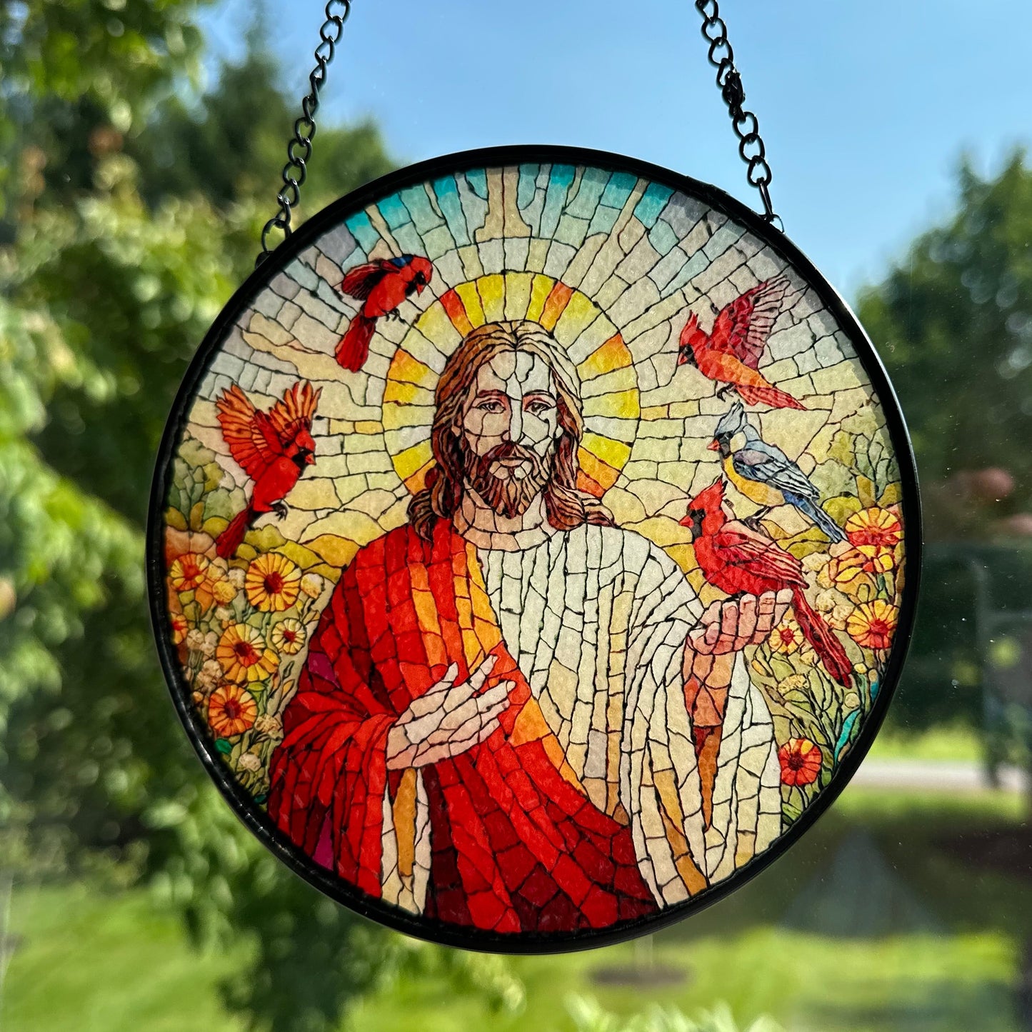 Jesus & Cardinals Suncatcher
