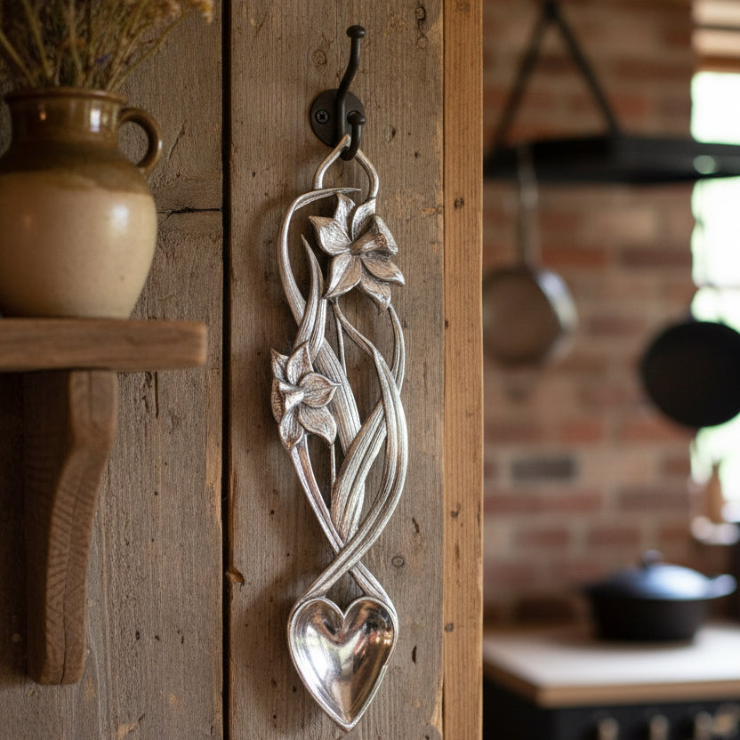 Traditional Welsh Daffodil Love Spoon in Pewter