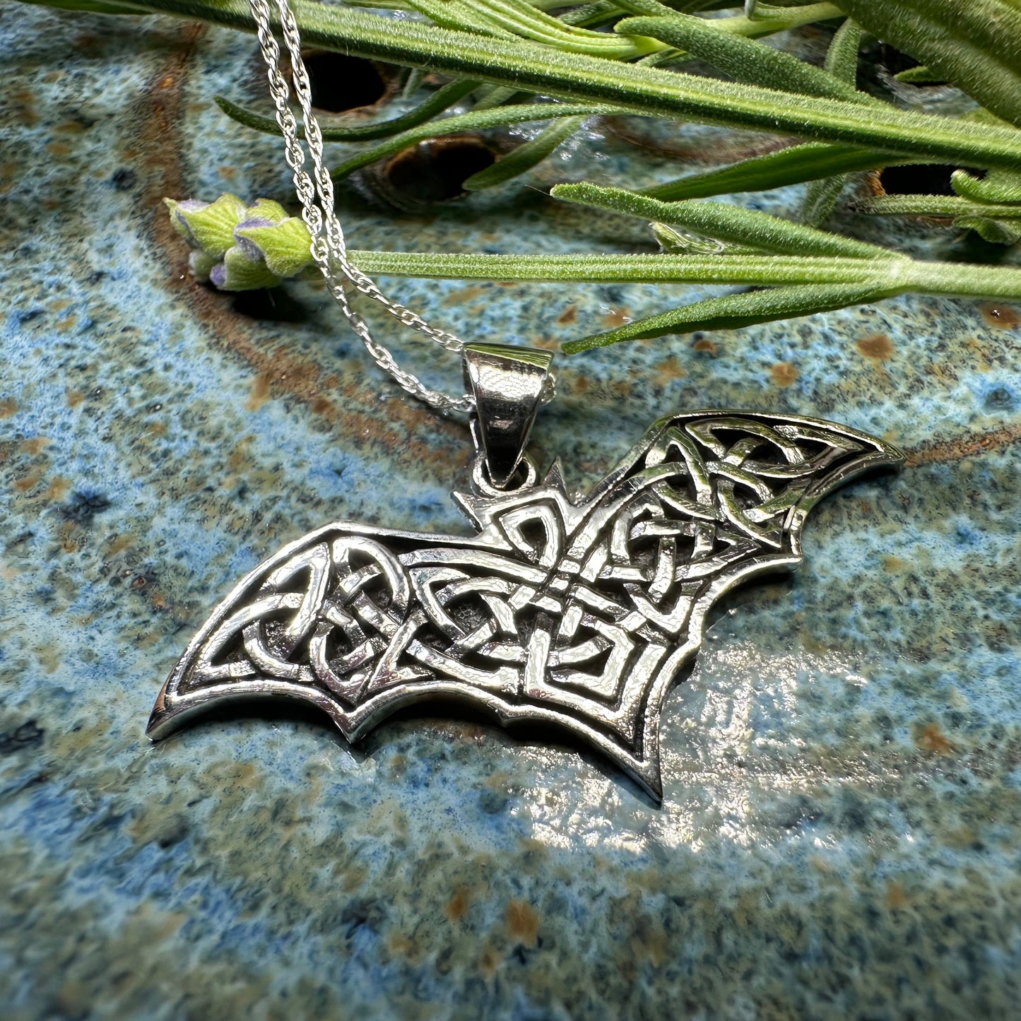 Nighthawk Celtic Bat Necklace in Sterling Silver