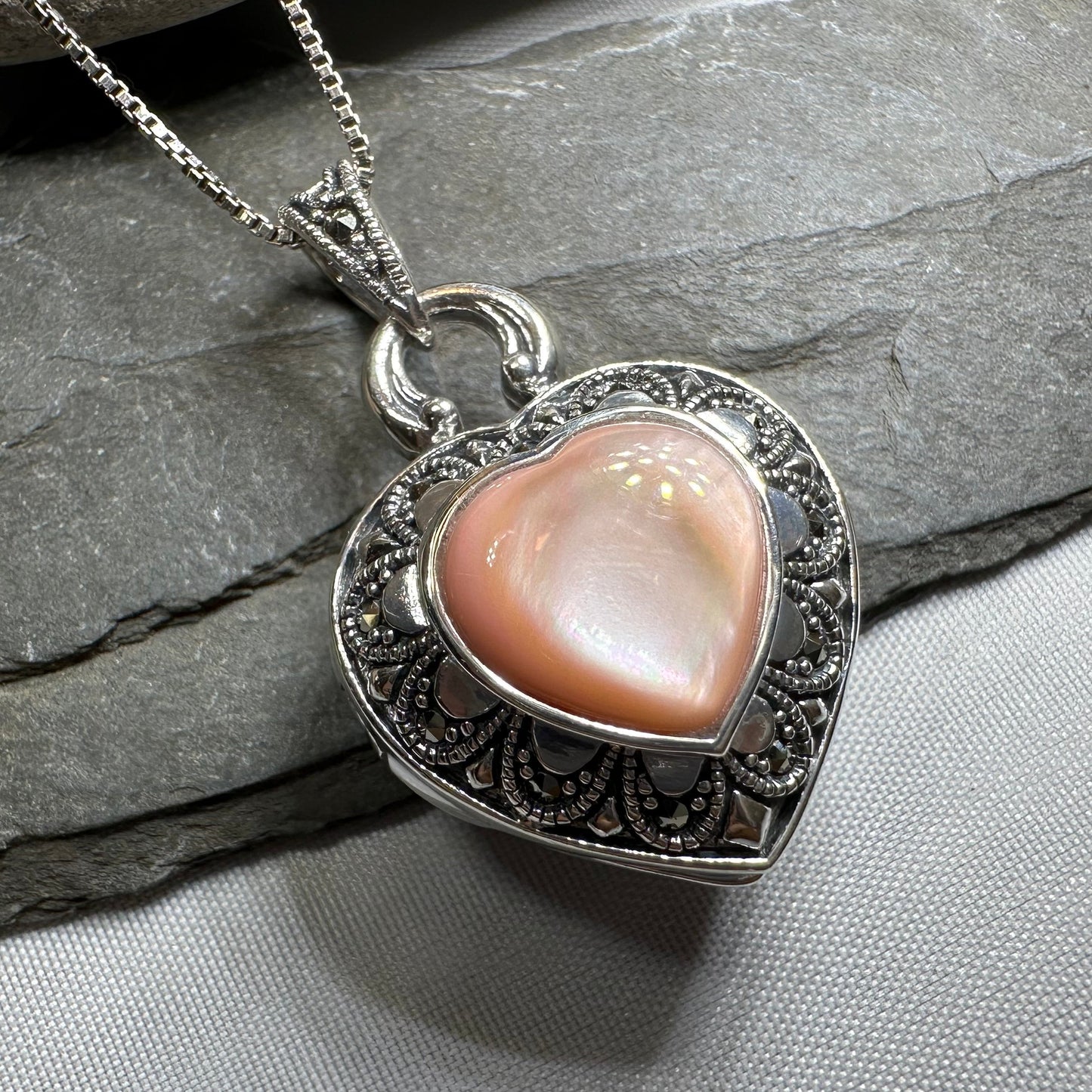 Locket Heart Marcasite Necklace in Sterling Silver — view 4