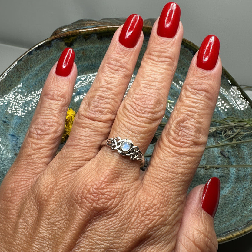 Celeste Celtic Knot Moonstone Ring in Sterling Silver
