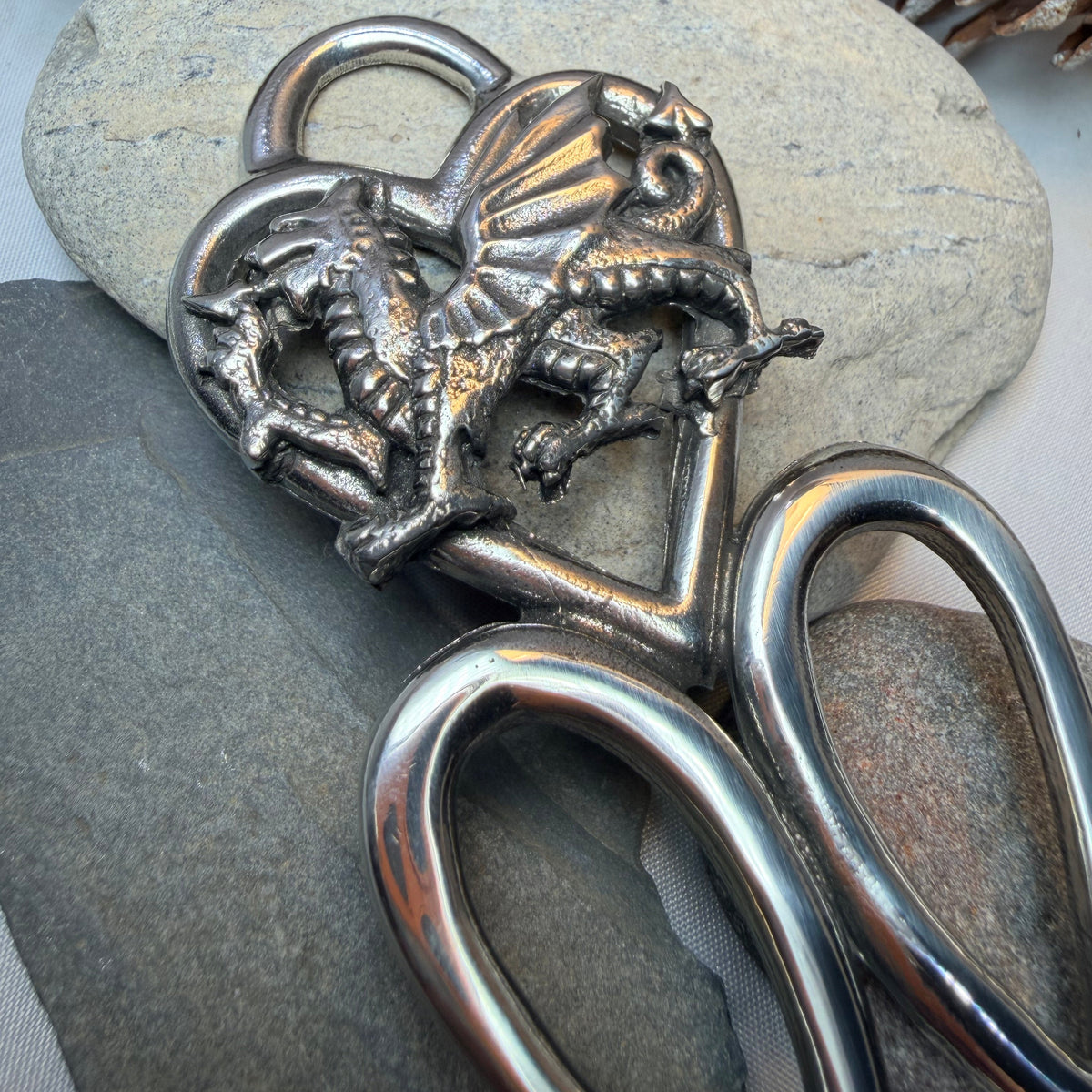 Large Traditional Welsh Daffodil & Dragon Love Spoon in Pewter
