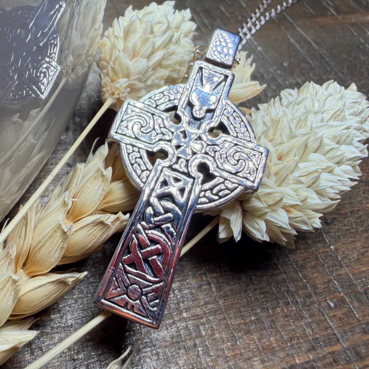 Holy Spirit Celtic Cross Necklace in Sterling Silver