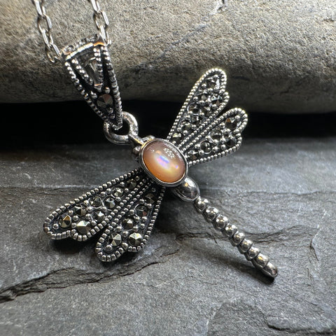 Load image into Gallery viewer, Hope Marcasite Dragonfly Necklace
