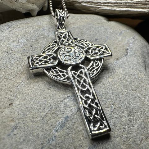 Load image into Gallery viewer, Aileran Triskele Celtic Cross Necklace in Sterling Silver
