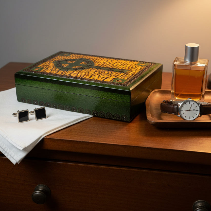 Green Celtic Cross Keepsake Box - Handmade Wooden Box