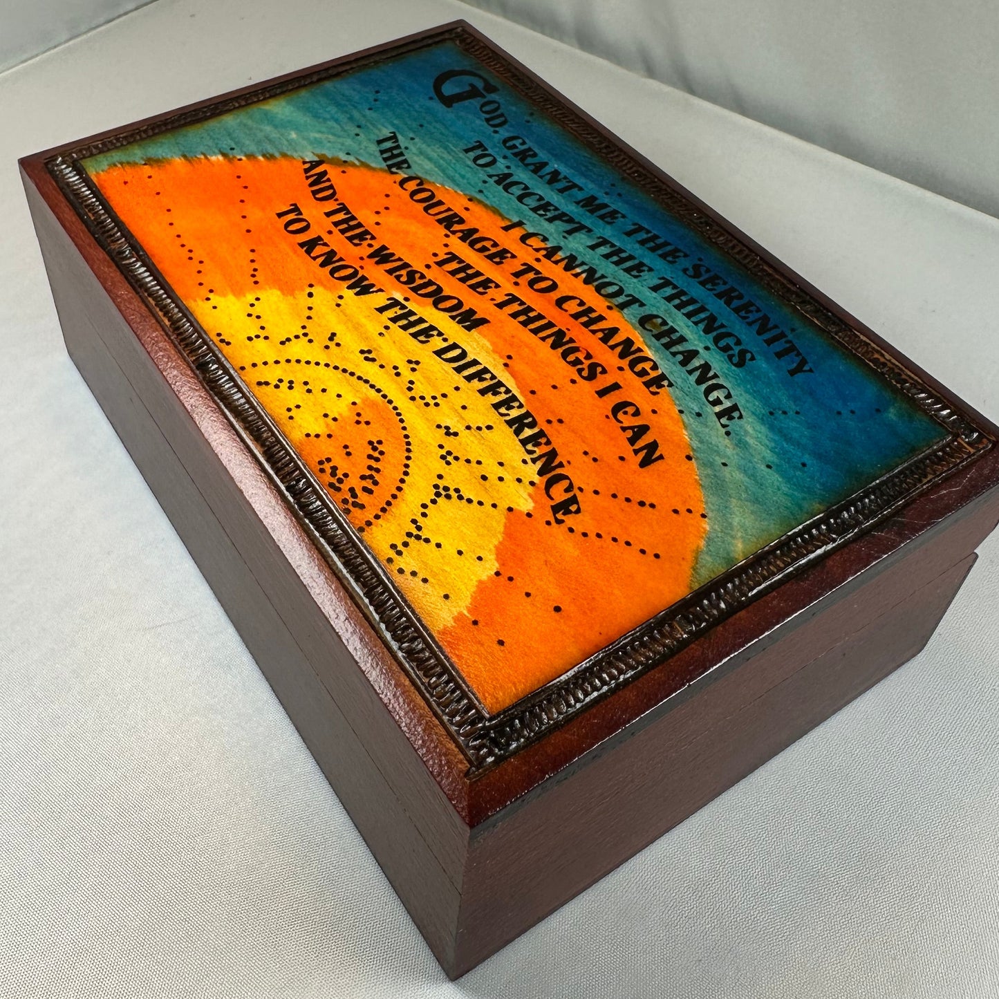 Serenity Prayer Sunrise Keepsake Box - Handmade Wooden Box