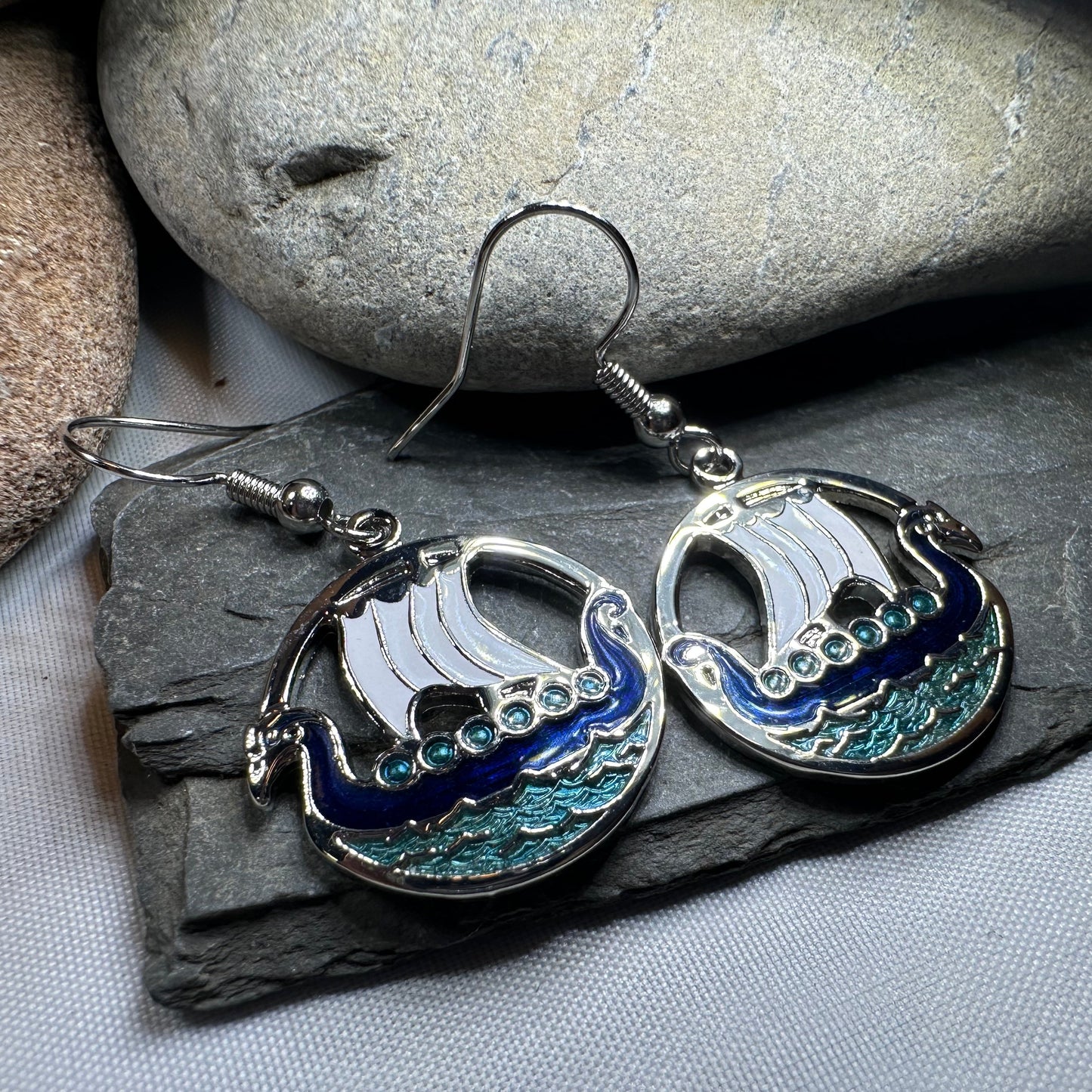 Oslo Viking Longship Enamel Earrings - Norse Jewelry