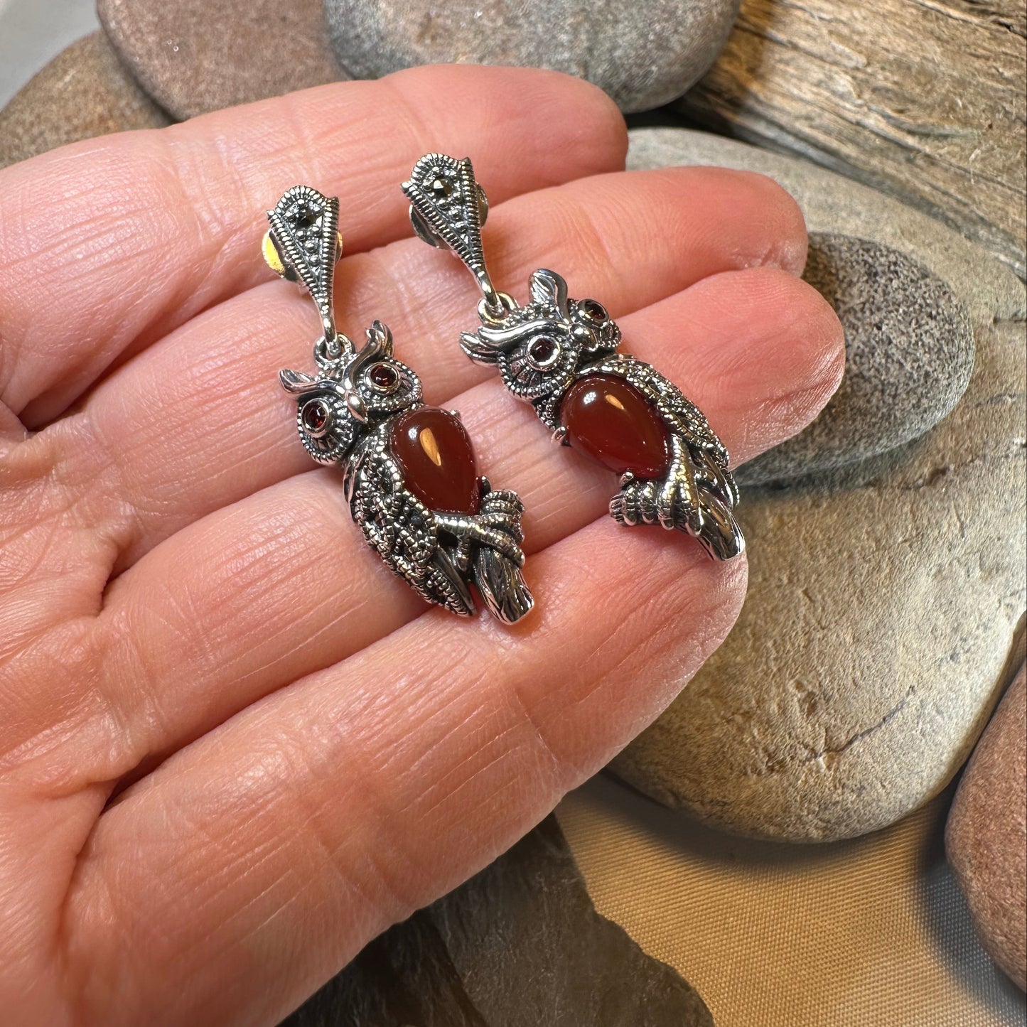 Marcasite Owl Earrings — view 7