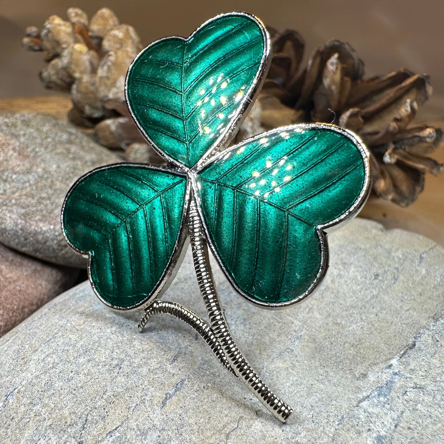Enamel Green Irish Shamrock Scarf Ring