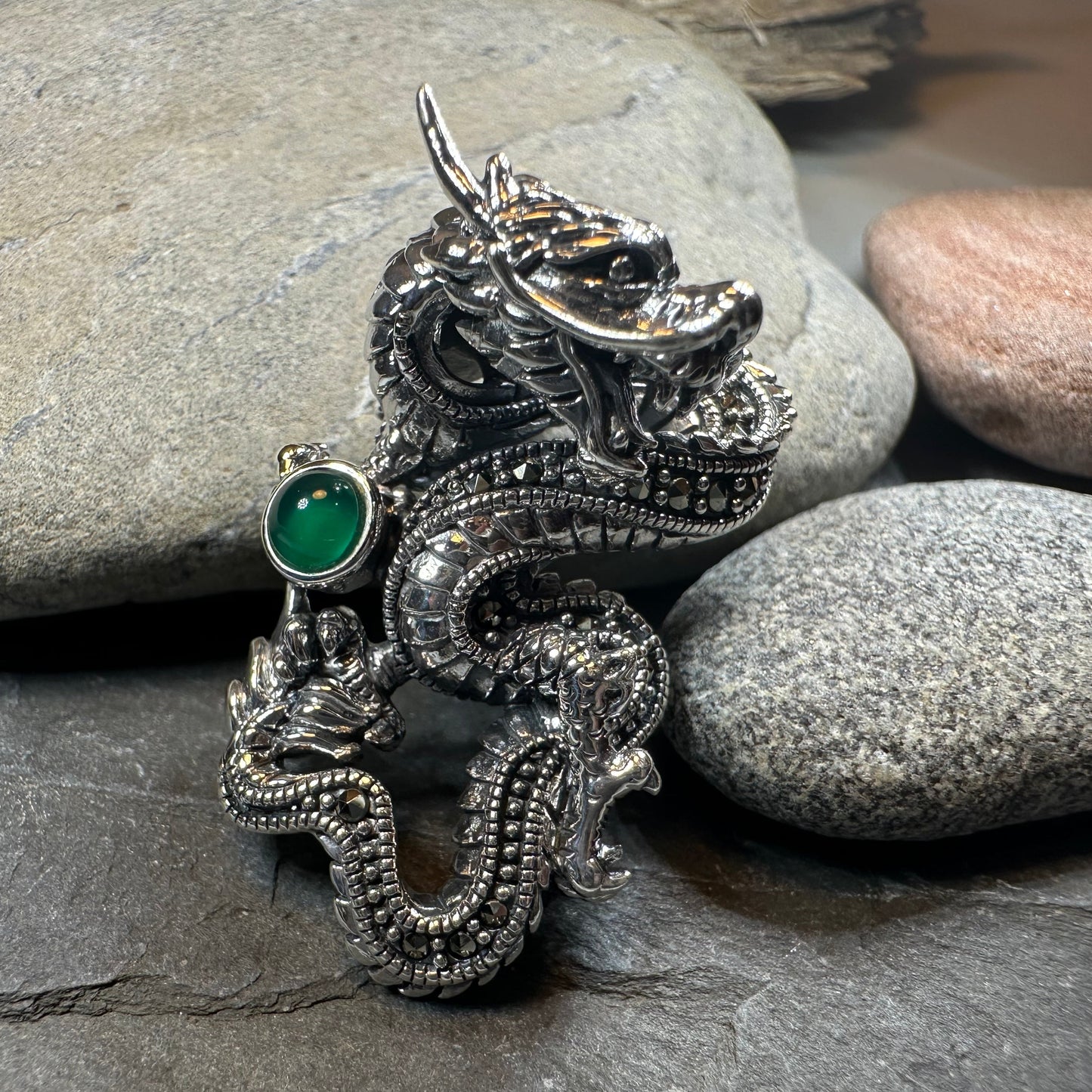 Celtic Rising Dragon Brooch in Sterling Silver