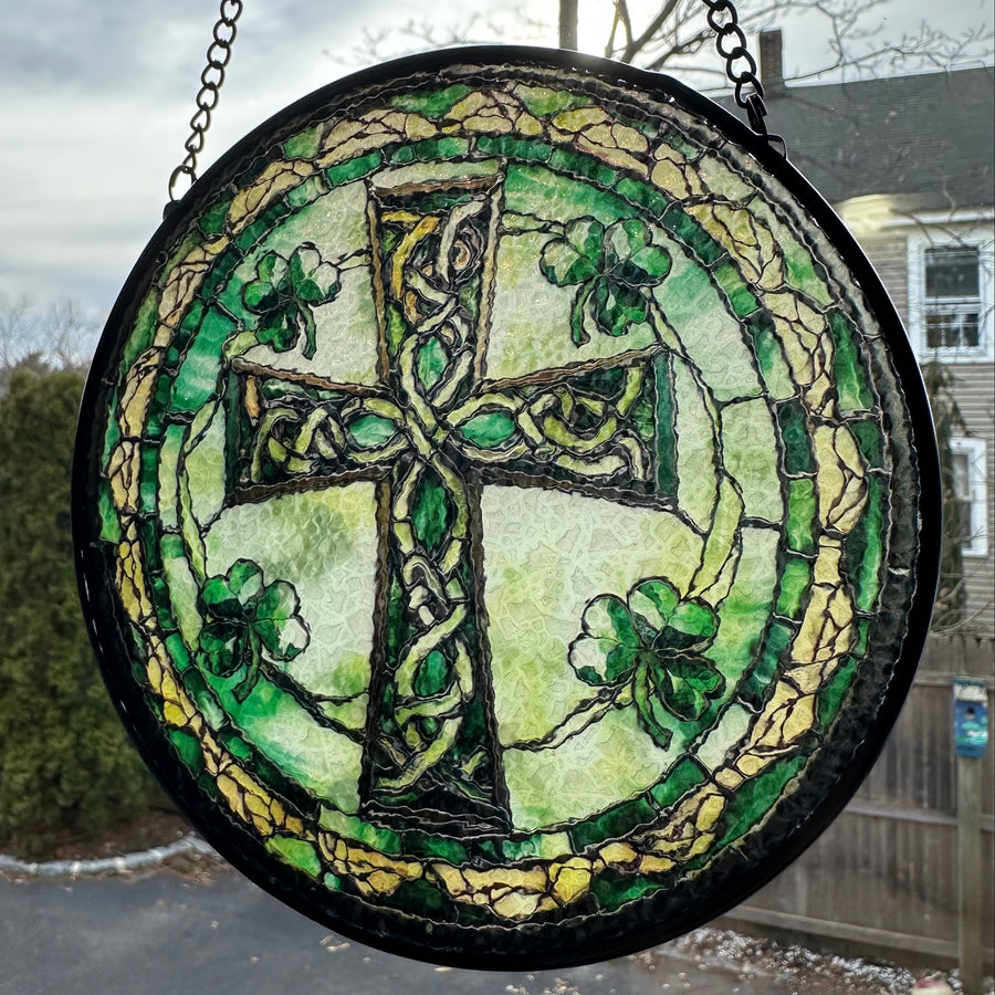 Shamrock Celtic Cross Stained Glass Gift