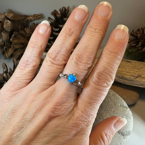 Load image into Gallery viewer, Ocean Blue Opal Claddagh Ring
