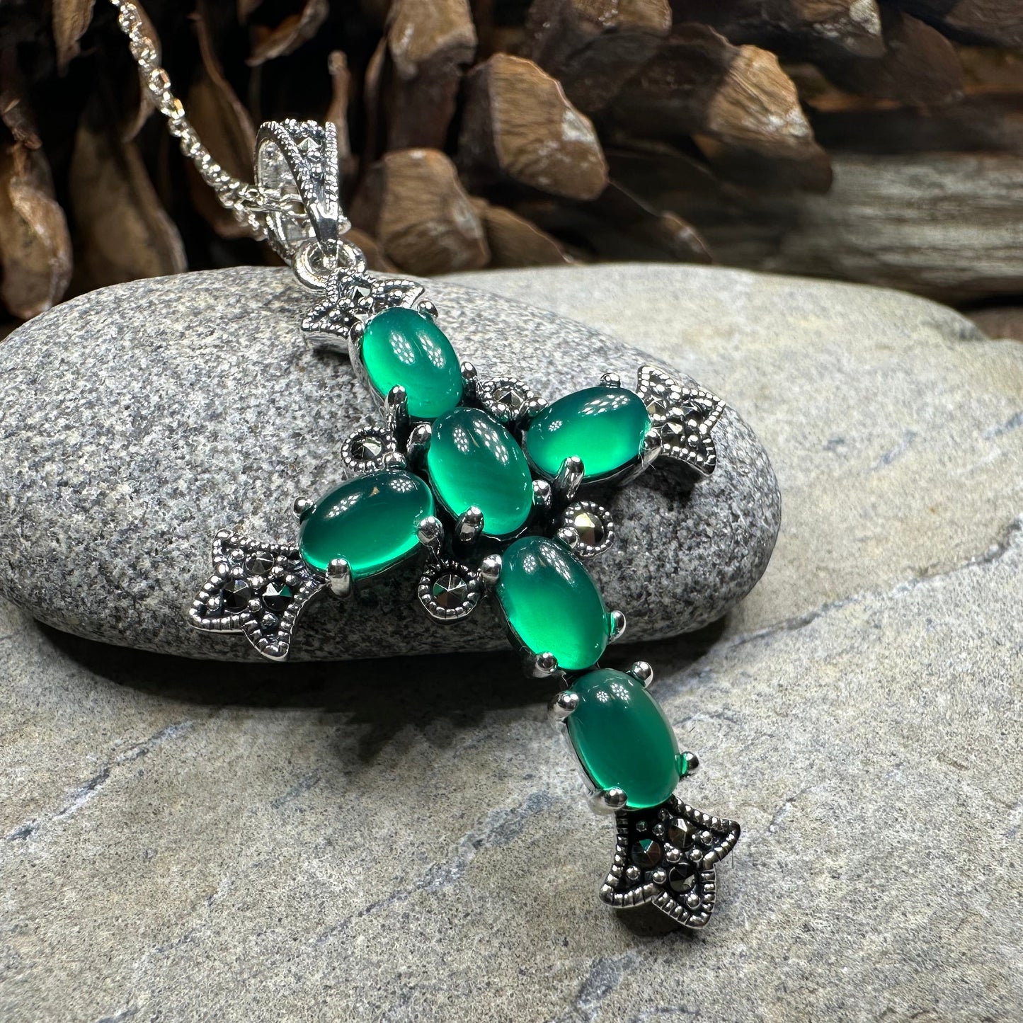 Eyrlis Marcasite Cross Necklace in Sterling Silver