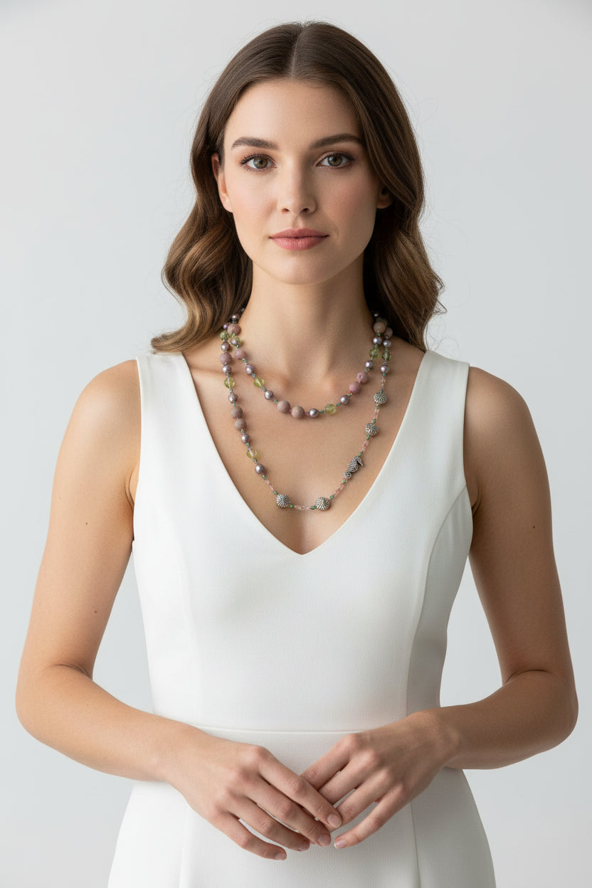 Pink Seahorse Blossom Long Necklace