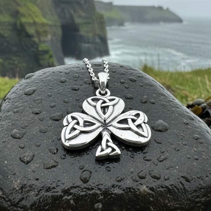 Trinity Knot Irish Shamrock Necklace in Sterling Silver — view 6