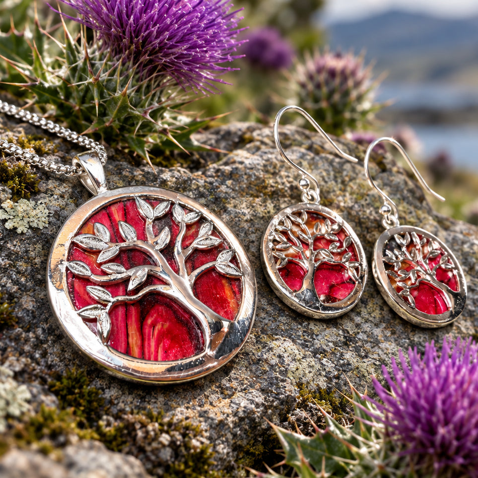 Heathergems Scottish Tree of Life Necklace & Earrings Set - Sterling Silver