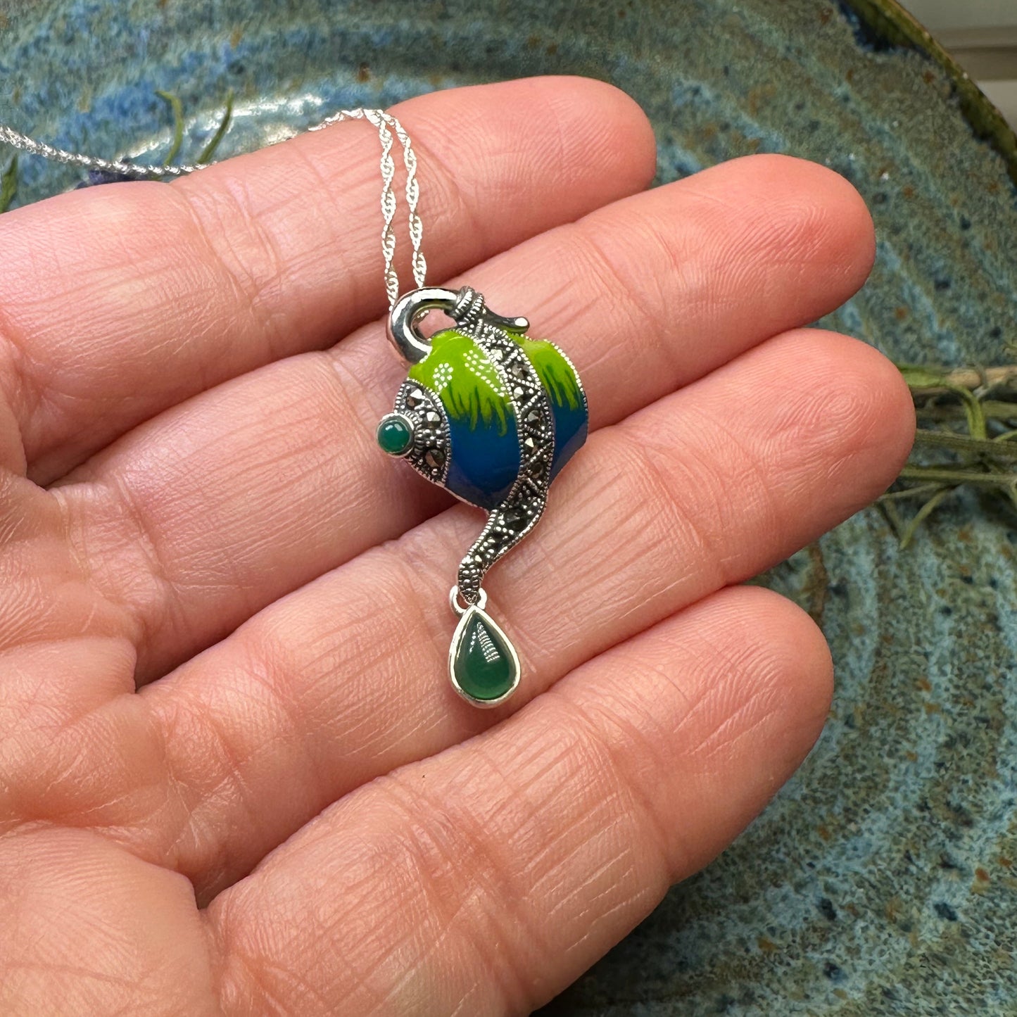Spot of Tea Teapot Marcasite Necklace in Sterling Silver