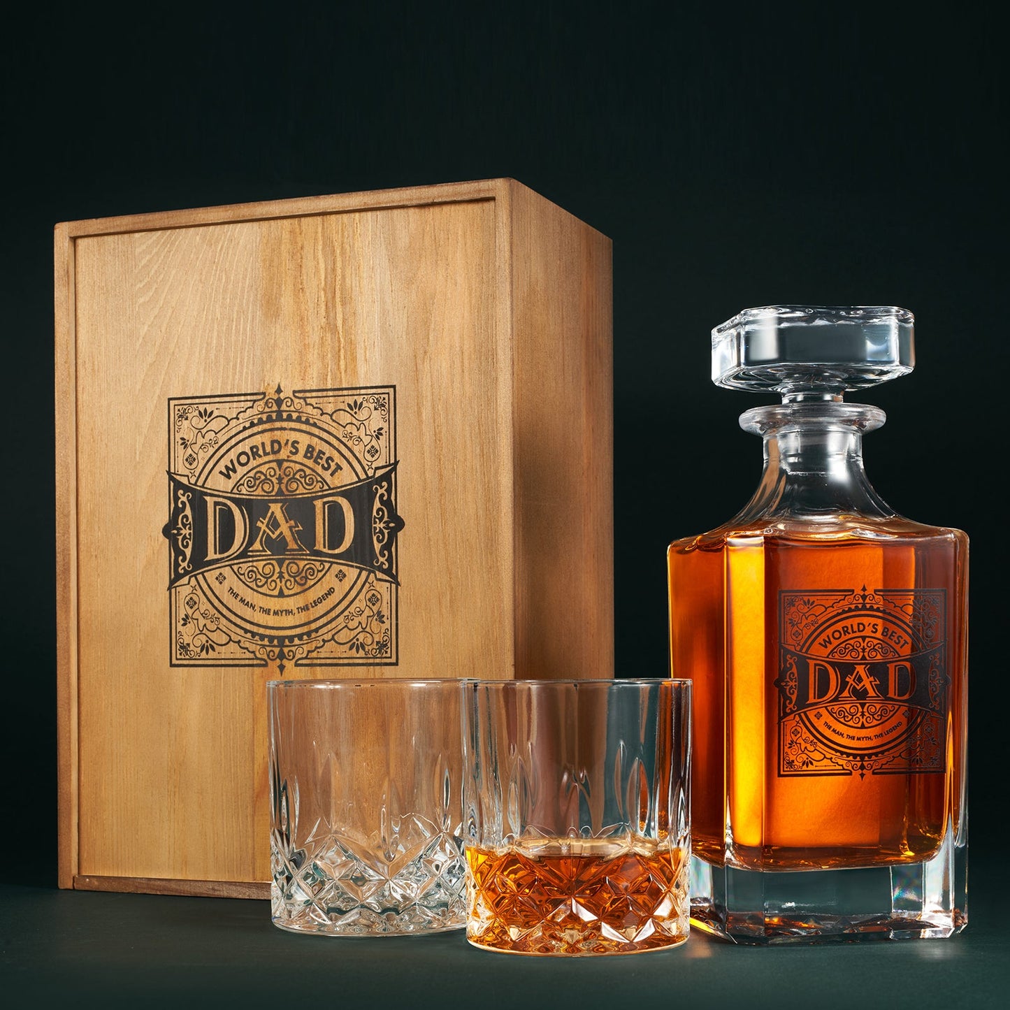 Dad Whiskey Decanter Gift Set with 2 Whiskey Glass