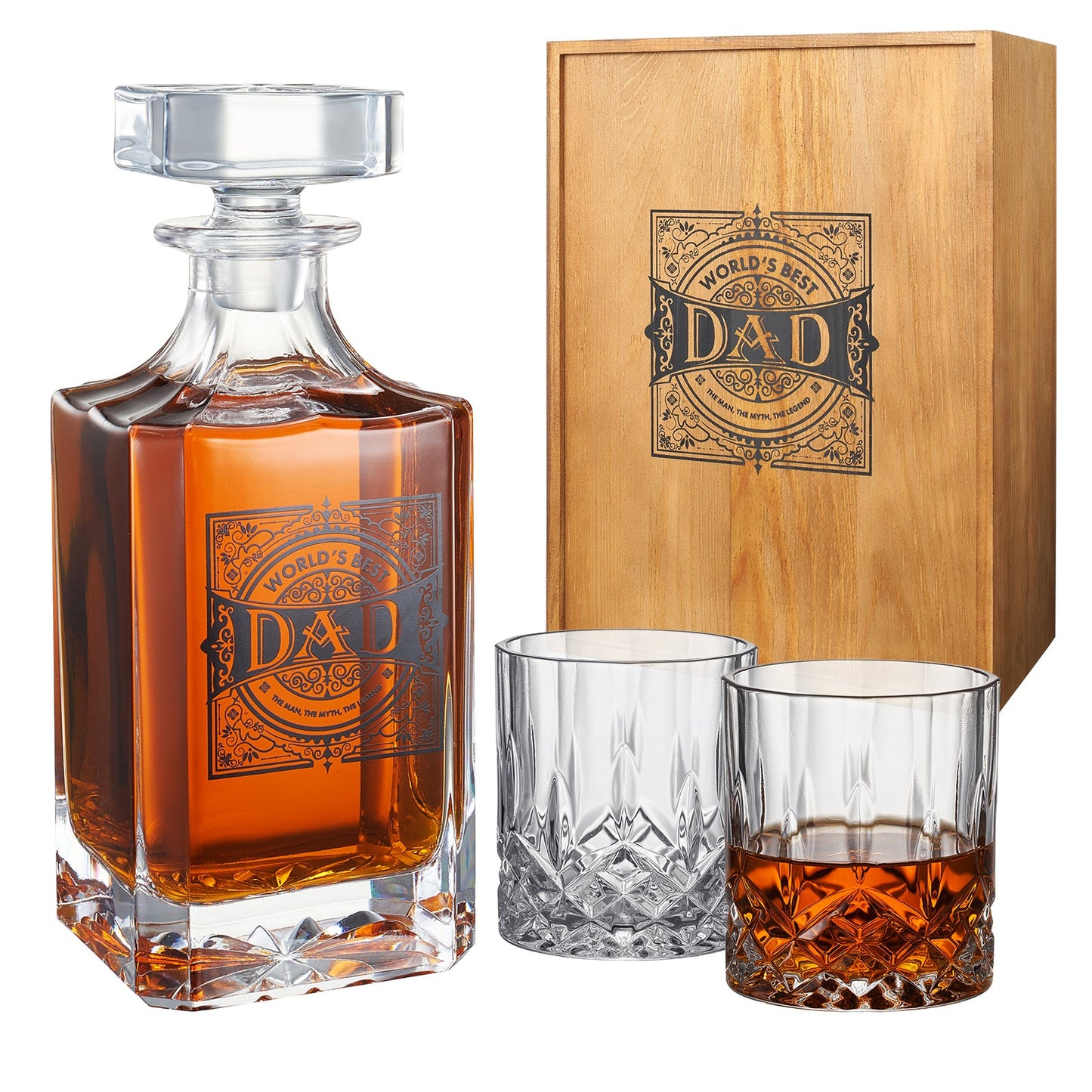 Dad Whiskey Decanter Gift Set with 2 Whiskey Glass