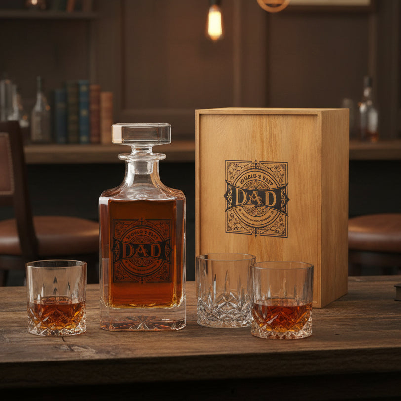 Dad Whiskey Decanter Gift Set with 2 Whiskey Glass