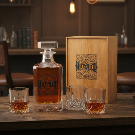 Dad Whiskey Decanter Gift Set with 2 Whiskey Glass