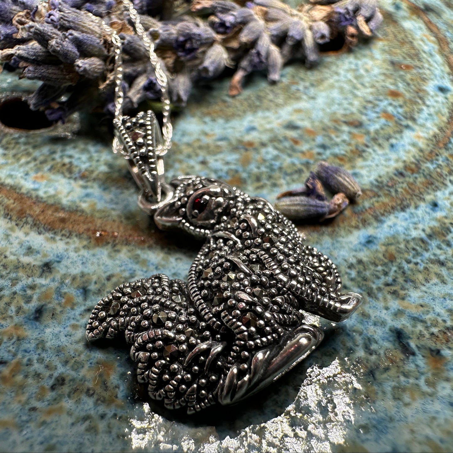 Precious Marcasite Cat Necklace in Sterling Silver