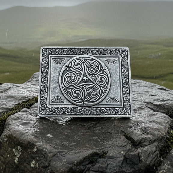 Celtic Triple Spiral Kilt Belt Buckle - Handmade in Scotland