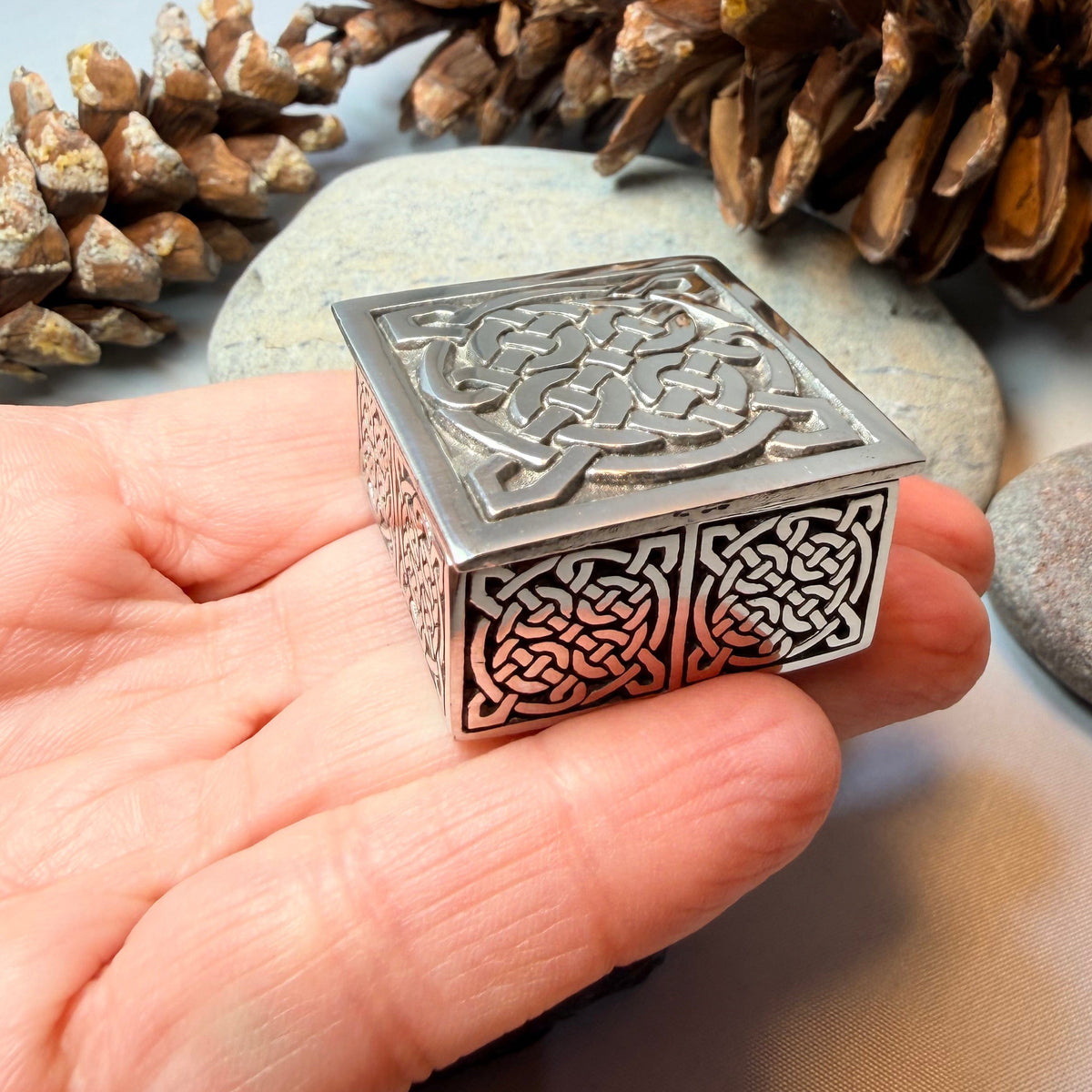 Small Square Celtic Trinket Box - Handmade in Pewter