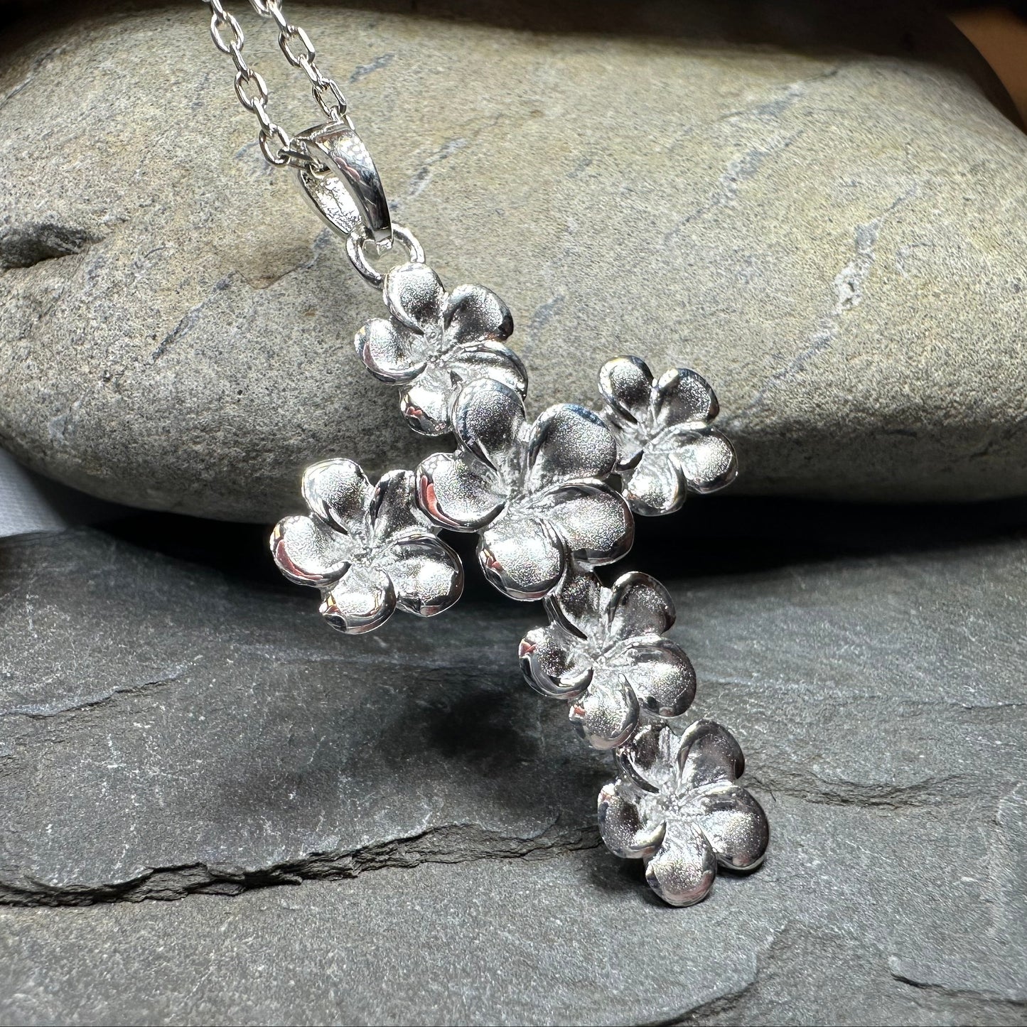 Plumeria Blossom Cross Necklace