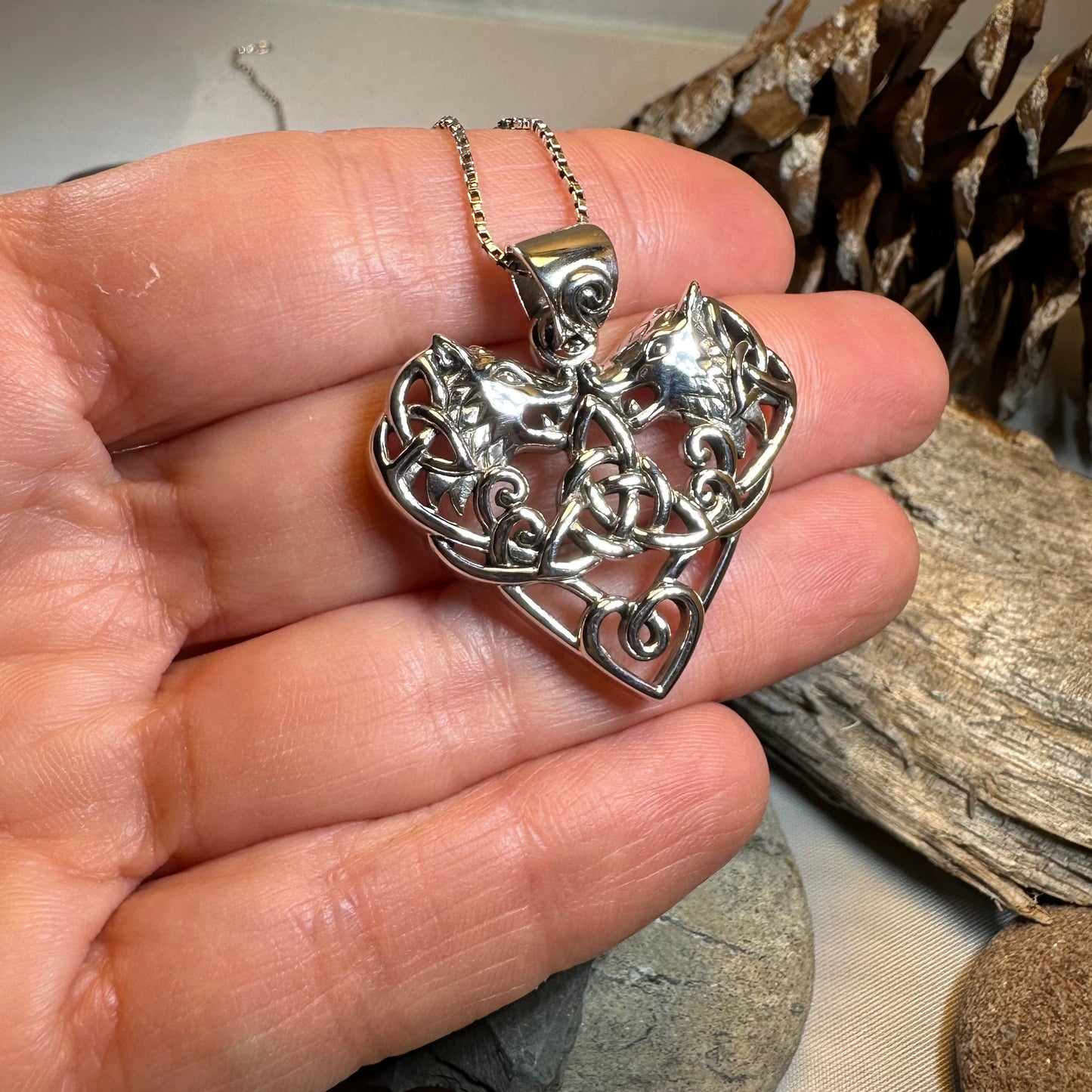 Celtic Wolf Love Necklace in Sterling Silver — view 5