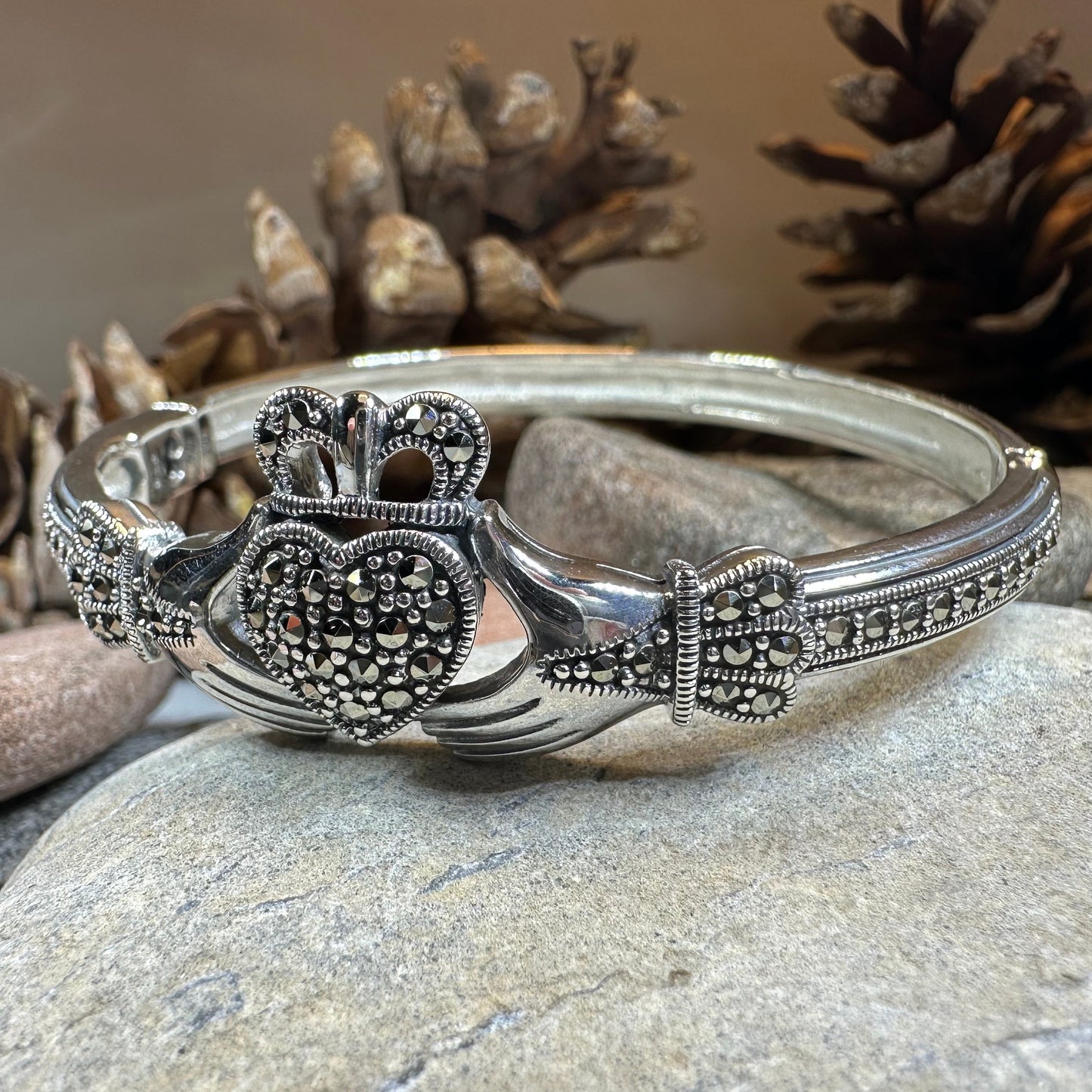 Galway Irish Claddagh Marcasite Bracelet in Sterling Silver — view 7