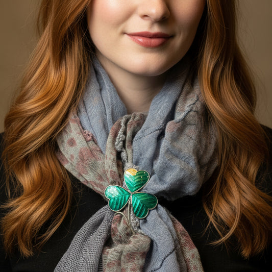 Enamel Green Irish Shamrock Scarf Ring