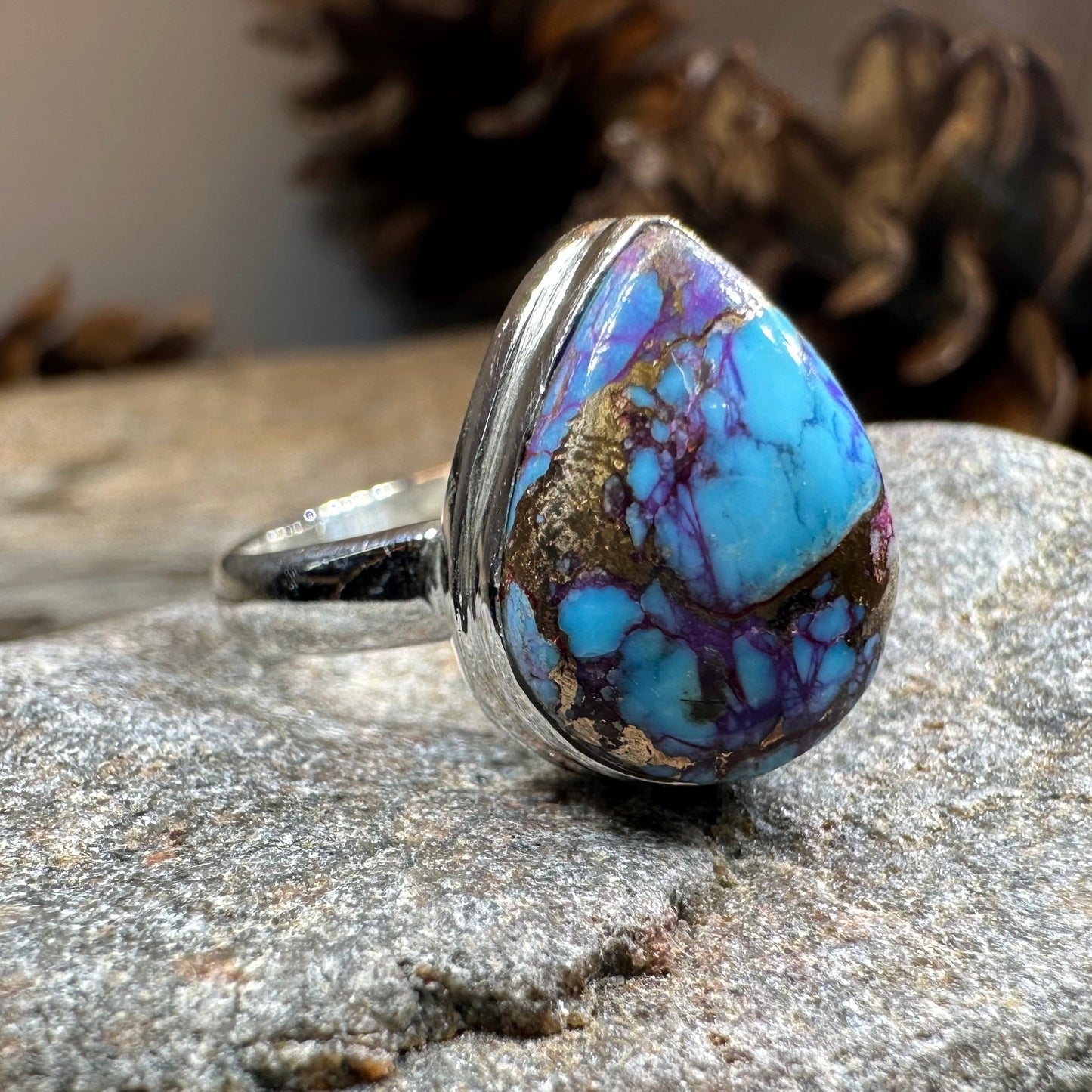 Purple Dahlia Turquoise Ring in Sterling Silver