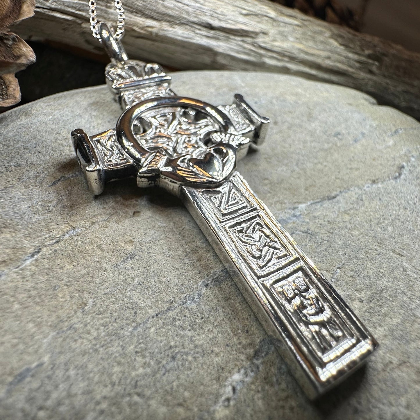 Large Artisan Irish Claddagh Cross Necklace - Made in Ireland