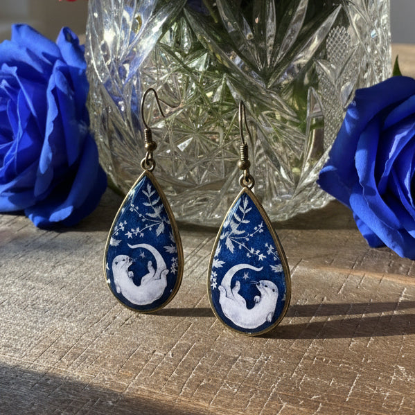 Indigo Otter Earrings - Handmade in the USA